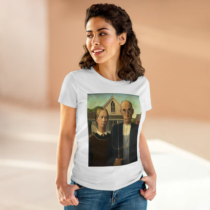 American Gothic by Grant Wood Women's Midweight Cotton Tee