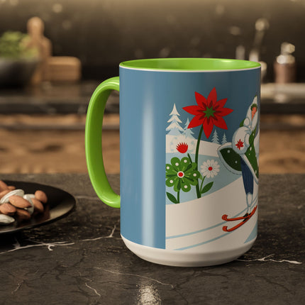 🎿❄️ The Winter Garden Skier Colorful Mug – Whimsical Holiday Fantasy