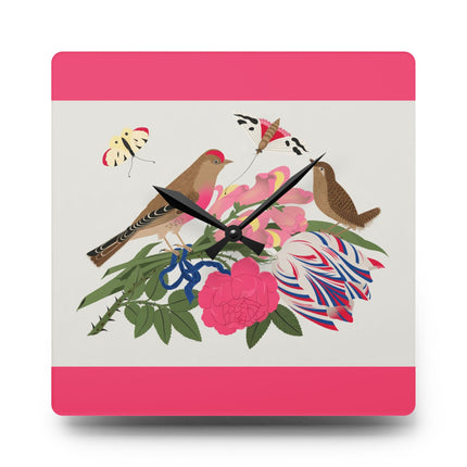 Pink-Breasted Bird & Wren Acrylic Wall Clock