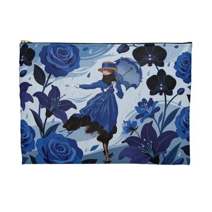 ☔💙 The Blue Rain Promenade Accessory Pouch – Art Deco Floral Fashion