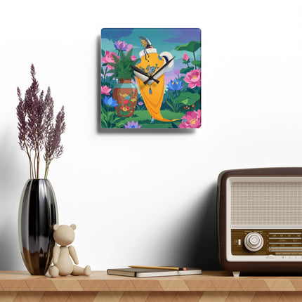 🌺✨ The Lady Of The Golden Lotus Garden Acrylic Wall Clock – Art Deco Floral Fantasy