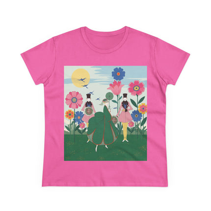 🌸🎩 The Lady Of The Giant Flower Garden Cotton Tee – Art Deco Floral Promenade