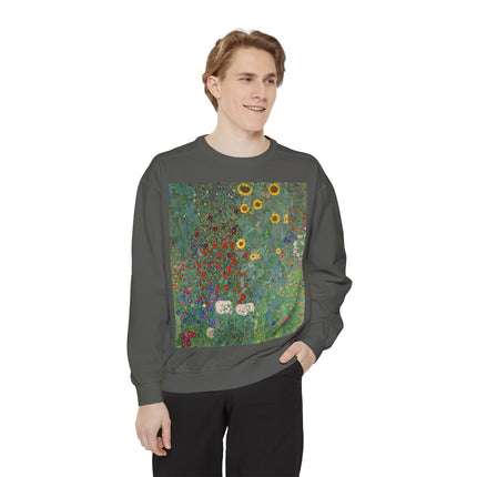 Farm Garden with Sunflowers by Gustav Klimt Unisex Garment-Dyed Sweatshirt