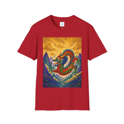 🐉🌄 The Golden Sky Dragon Softstyle T-Shirt – Mystical Mountain Fantasy