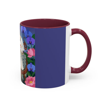 The Lady And The Garden Dragon Colorful Mugs – Art Deco Mythical Botanical Elegance