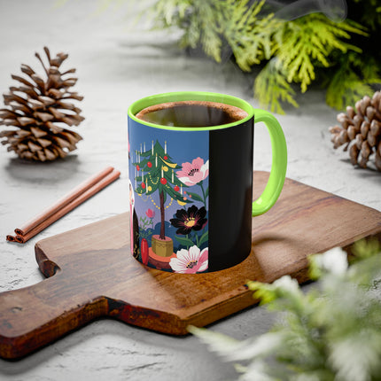 🌹🎄 The Lady Of The Candlelit Rose Tree Colorful Mug – Art Deco Christmas Garden