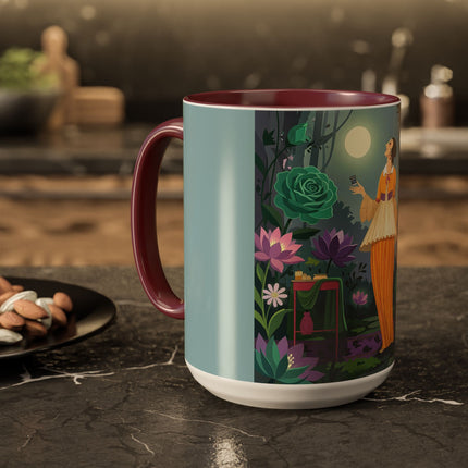 The Lady Of The Moonlit Garden Colorful Mugs – Art Deco Botanical Serenity