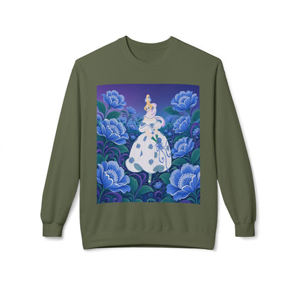 💙🌸 The Enchanted Blue Blossom Garden Midweight Crewneck Sweatshirt – Art Deco Floral Elegance