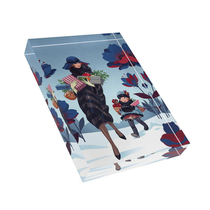🎁🌺 The Christmas Gift Garden Stroll Acrylic Art Block – Art Deco Holiday Fantasy