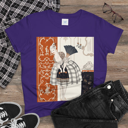 🪭🖤 The Lady With The Black Fan Cotton Tee – Art Deco Fashion Illustration