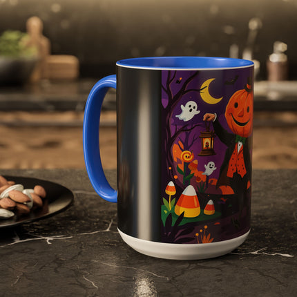 🎃🏮 The Pumpkin Gentleman's Moonlit Stroll Colorful Mug – Whimsical Halloween Charm