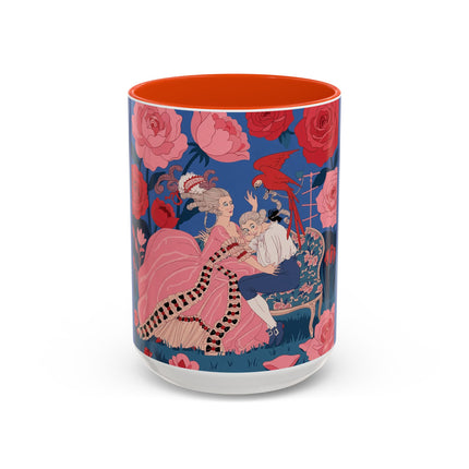 The Lady And The Scarlet Macaw Colorful Mugs – Art Deco Floral Elegance