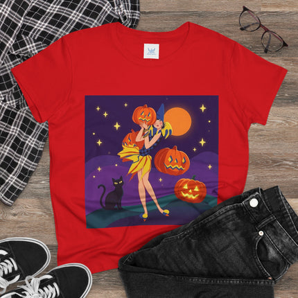 🎃🕯️ Moonlit Pumpkin Masquerade Cotton Tee – Whimsical Halloween Charm