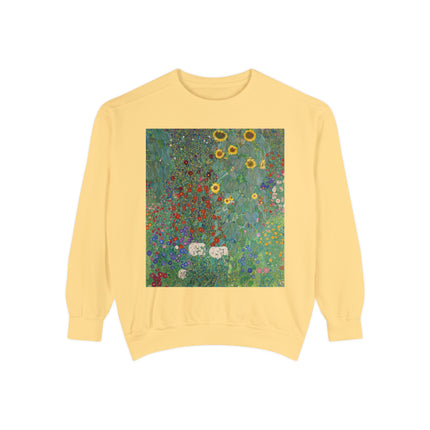 Farm Garden with Sunflowers by Gustav Klimt Unisex Garment-Dyed Sweatshirt