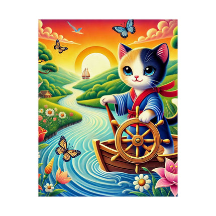 ⛵🐱 Sailor Kitten’s River Adventure Matte Vertical Poster – Whimsical Journey & Storybook Adventure