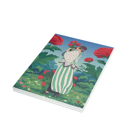 🌹🌿 The Scarlet Rose Garden Postcards With Envelopes – Art Deco Floral Whimsy