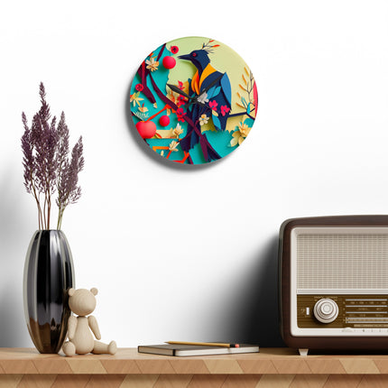 Curious Crow Acrylic Wall Clock, Round and Square