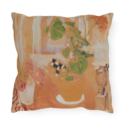 Still Life with Bronze Head by Oskar Moll Outdoor Pillows