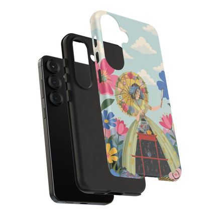 🌸🪞 The Floral Parasol Reflection Phone Case – Art Deco Garden Fantasy