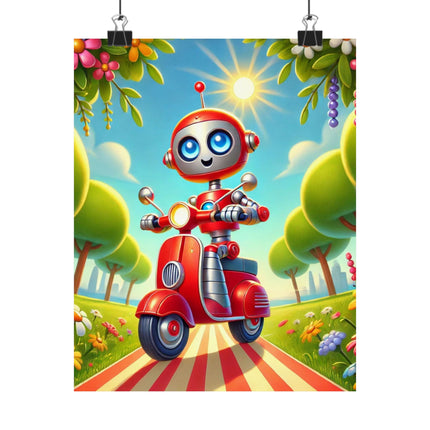 🤖🌿 The Traveling Robot Matte Vertical Poster – Adventure, Curiosity & Playful Discovery