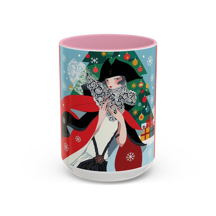 ❤️ The Lady Of The Crimson Scarf Colorful Mug – Art Deco Christmas Elegance
