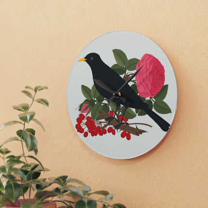 Blackbird & Rose Acrylic Wall Clock
