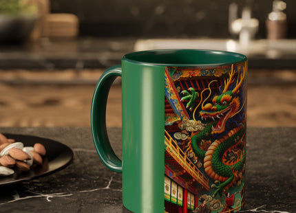 Tibetan Dragon Over Kabuki Duel Colorful Mugs (11oz, 15oz)