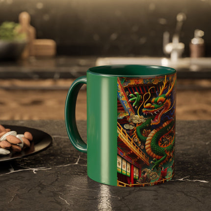 Tibetan Dragon Over Kabuki Duel Colorful Mugs (11oz, 15oz)