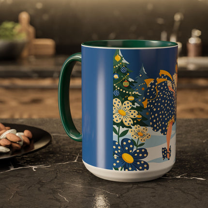 💙🌼 The Bluebell Christmas Promenade Colorful Mug – Art Deco Holiday Fantasy