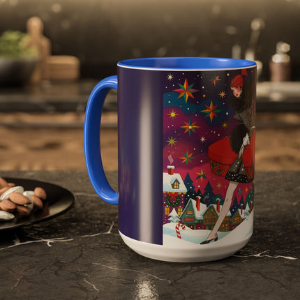 🎁✨ The Lady Of The Christmas Hatbox Colorful Mug – Art Deco Holiday Fantasy