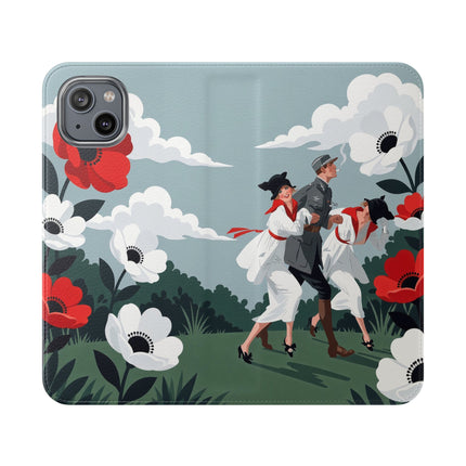 🌺🎩 The Ladies Of The Scarlet Garden Flip Case – Art Deco Floral Adventure