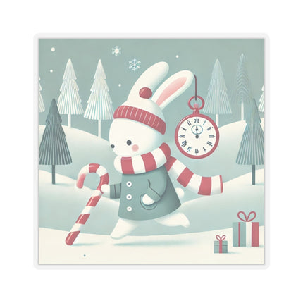 Candy Cane Timekeeper Bunny Kiss-Cut Stickers (4 Sizes)