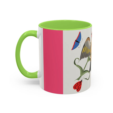 Goldfinch & Pink Flowers Colorful Mugs – Vibrant Spring & Bold Beauty