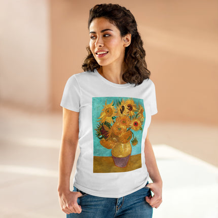 Vase with Twelve Sunflowers by Vincent van Gogh Women's Midweight Cotton Tee