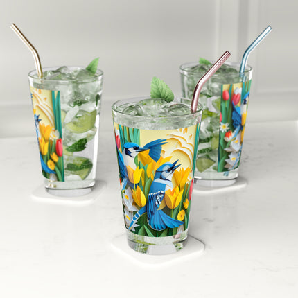 Blue Jays in a Spring Garden Glass, 16oz