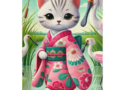Geisha Kitten Strolls Among the Spoonbills Puzzle (110, 252, 520-piece)
