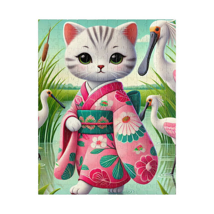 Geisha Kitten Strolls Among the Spoonbills Puzzle (110, 252, 520-piece)