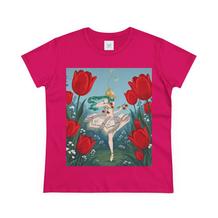 🌷🩰 The Scarlet Tulip Ballet Cotton Tee – Art Deco Floral Whimsy
