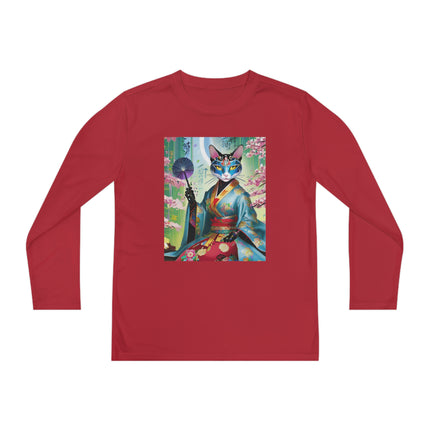 Cyberpunk Geisha Youth Long Sleeve Competitor Tee – Neon Elegance & Futuristic Fantasy