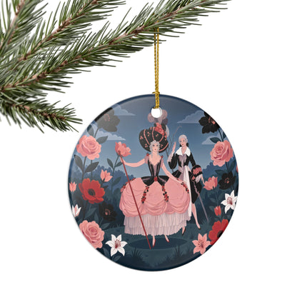 🌹🎭 The Rose Masquerade Promenade Ceramic Ornament – Art Deco Floral Elegance