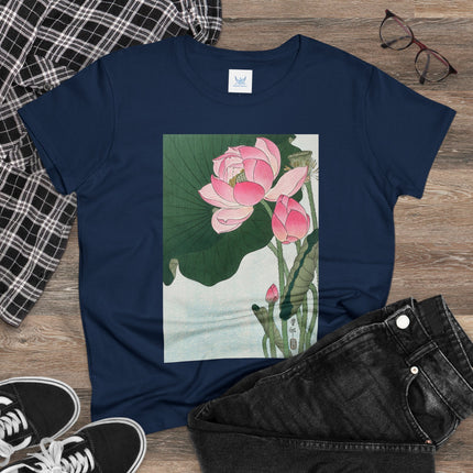 Blooming Lotus Flowers by Ohara Koson Women's Midweight Cotton Tee