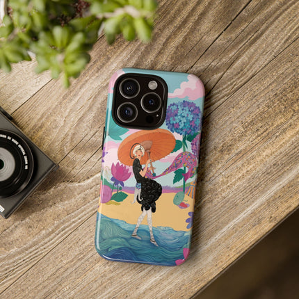 🌊☂️ The Lady Of The Flowered Seashore Phone Case – Art Deco Seaside Fashion