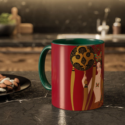 Butterfly Empress of the Crimson Pavilion Colorful Mug (11oz, 15oz) – Art Deco Beauty, Butterfly Elegance & Ornamental Style