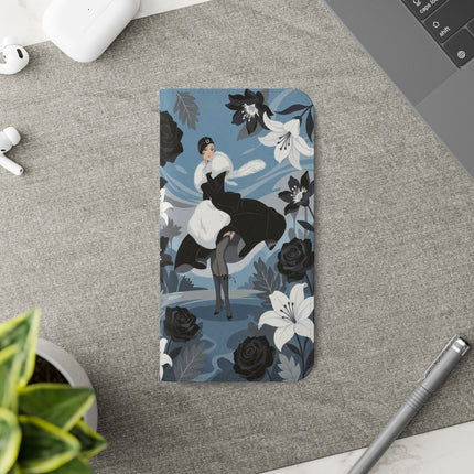 🖤🤍 The Lady Of The Black Rose Garden Flip Case – Art Deco Floral Elegance