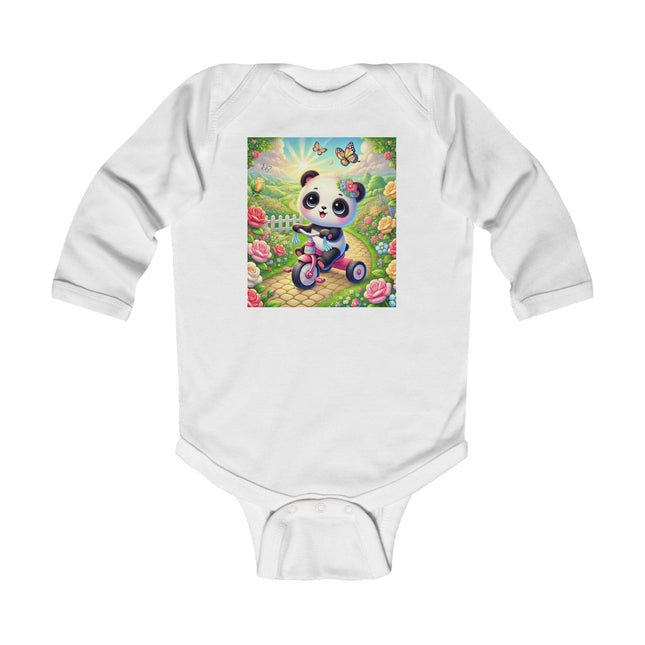 Panda’s Garden Ride Baby Long Sleeve Bodysuit – Tricycle Garden Adventure Design