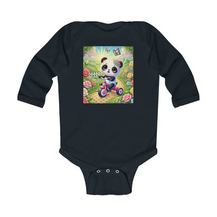Panda’s Garden Ride Baby Long Sleeve Bodysuit – Tricycle Garden Adventure Design