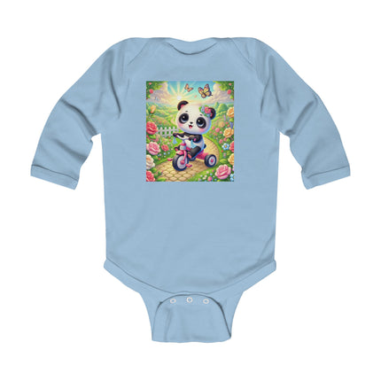 Panda’s Garden Ride Baby Long Sleeve Bodysuit – Tricycle Garden Adventure Design
