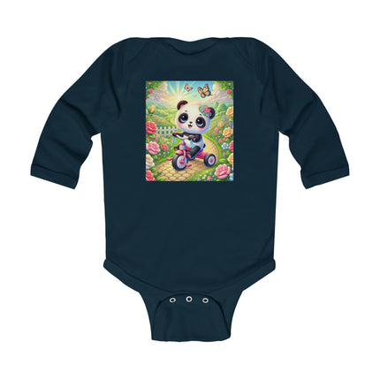 Panda’s Garden Ride Baby Long Sleeve Bodysuit – Tricycle Garden Adventure Design