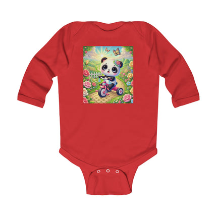 Panda’s Garden Ride Baby Long Sleeve Bodysuit – Tricycle Garden Adventure Design
