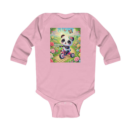 Panda’s Garden Ride Baby Long Sleeve Bodysuit – Tricycle Garden Adventure Design